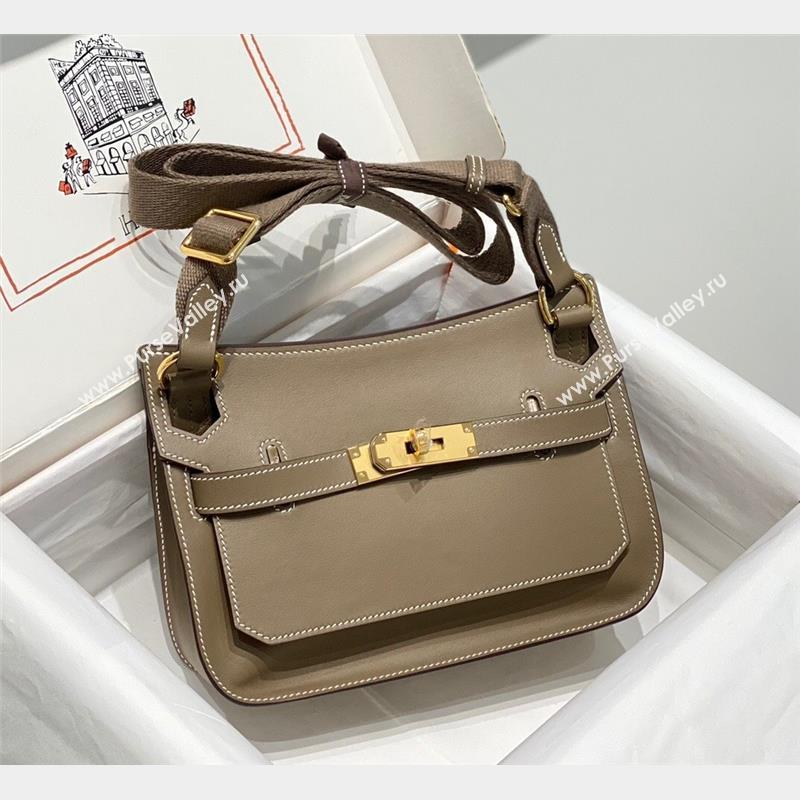 Hermes Jyspiere Mini bag in Swift Leather with Canvas Strap Elephant Grey/Gold 2023 0908 (FL-230908006)