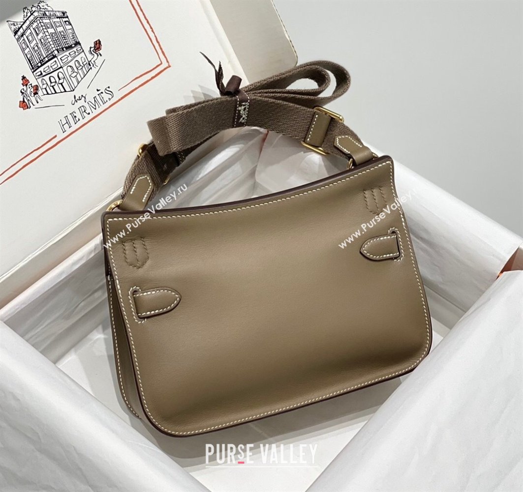 Hermes Jyspiere Mini bag in Swift Leather with Canvas Strap Elephant Grey/Gold 2023 0908 (FL-230908006)