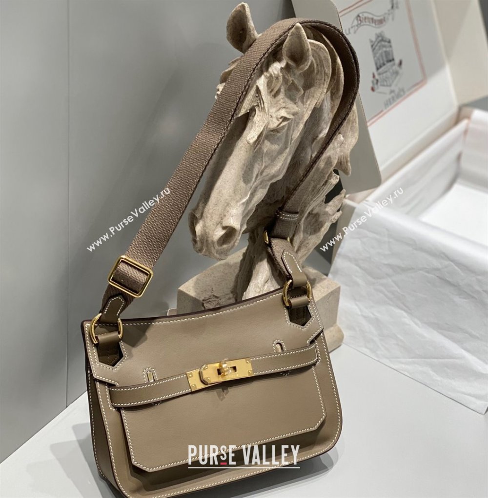 Hermes Jyspiere Mini bag in Swift Leather with Canvas Strap Elephant Grey/Gold 2023 0908 (FL-230908006)