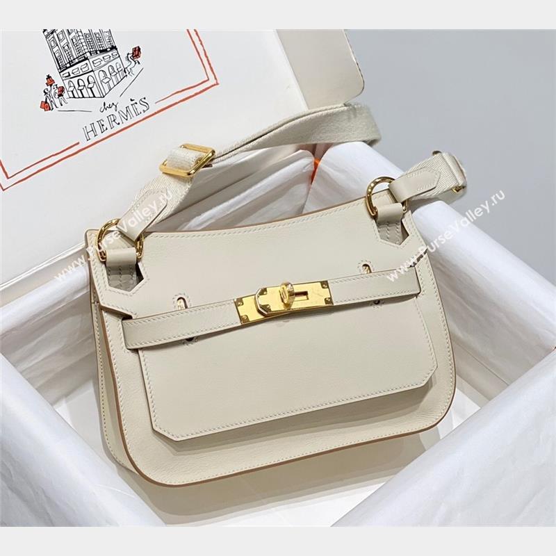 Hermes Jyspiere Mini bag in Swift Leather with Canvas Strap Cream White/Gold 2023 0908 (FL-230908007)