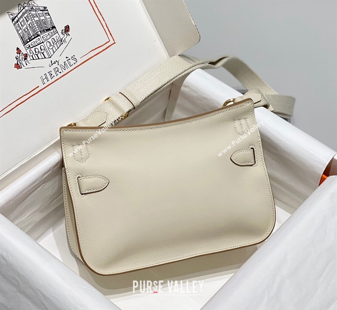 Hermes Jyspiere Mini bag in Swift Leather with Canvas Strap Cream White/Gold 2023 0908 (FL-230908007)