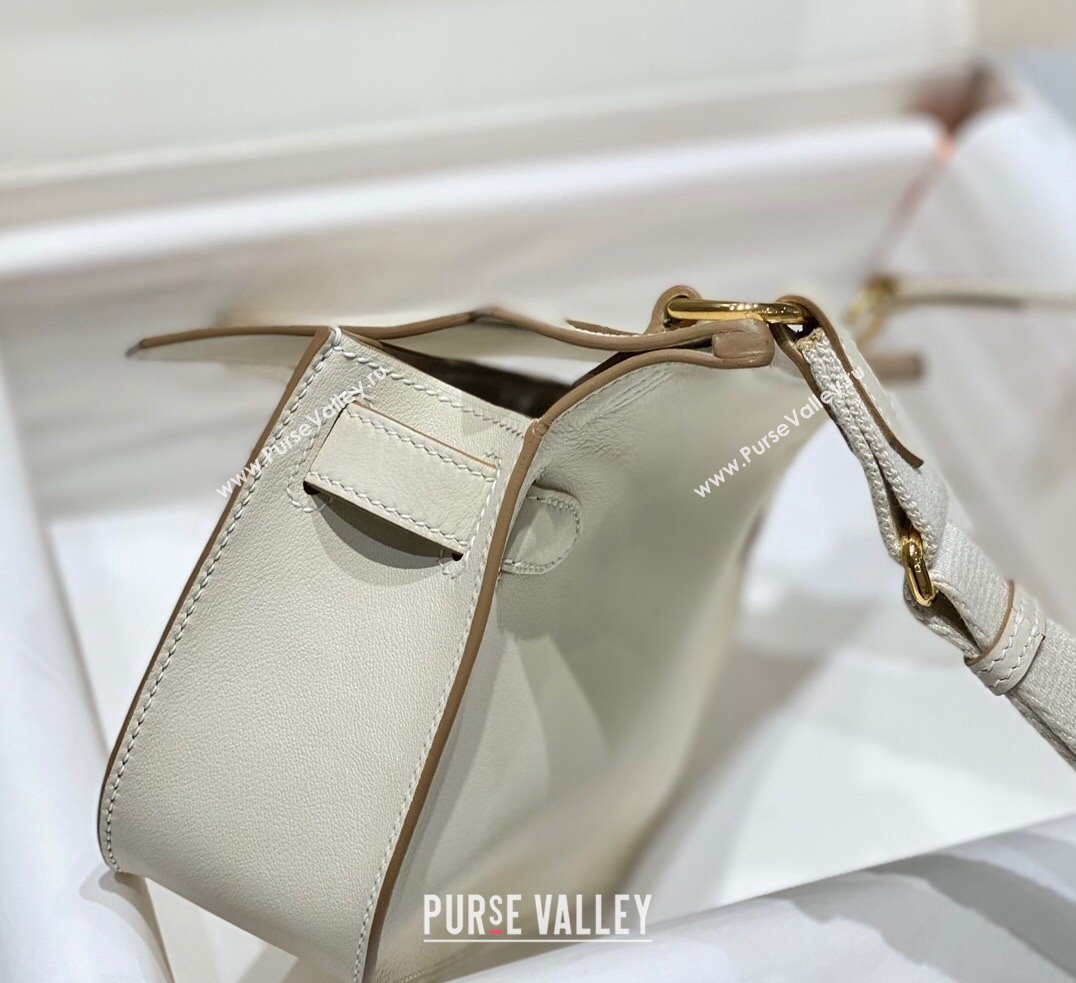 Hermes Jyspiere Mini bag in Swift Leather with Canvas Strap Cream White/Gold 2023 0908 (FL-230908007)