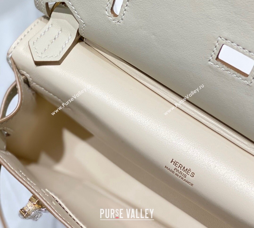 Hermes Jyspiere Mini bag in Swift Leather with Canvas Strap Cream White/Gold 2023 0908 (FL-230908007)