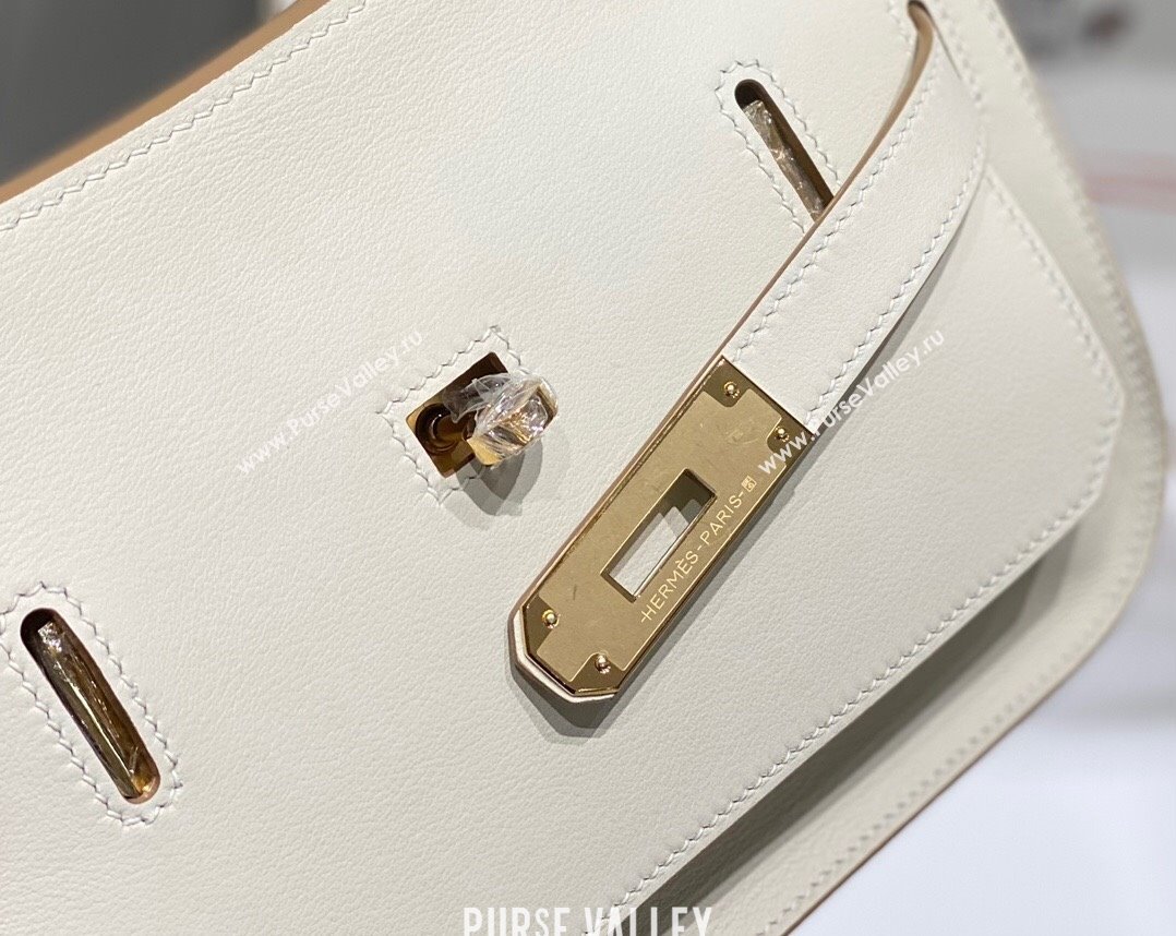 Hermes Jyspiere Mini bag in Swift Leather with Canvas Strap Cream White/Gold 2023 0908 (FL-230908007)