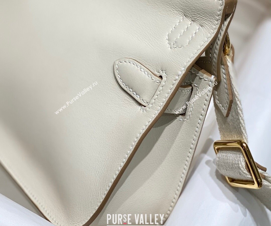 Hermes Jyspiere Mini bag in Swift Leather with Canvas Strap Cream White/Gold 2023 0908 (FL-230908007)