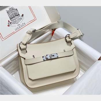 Hermes Jyspiere Mini bag in Swift Leather with Canvas Strap Cream White/Silver 2023 0908 (FL-230908008)