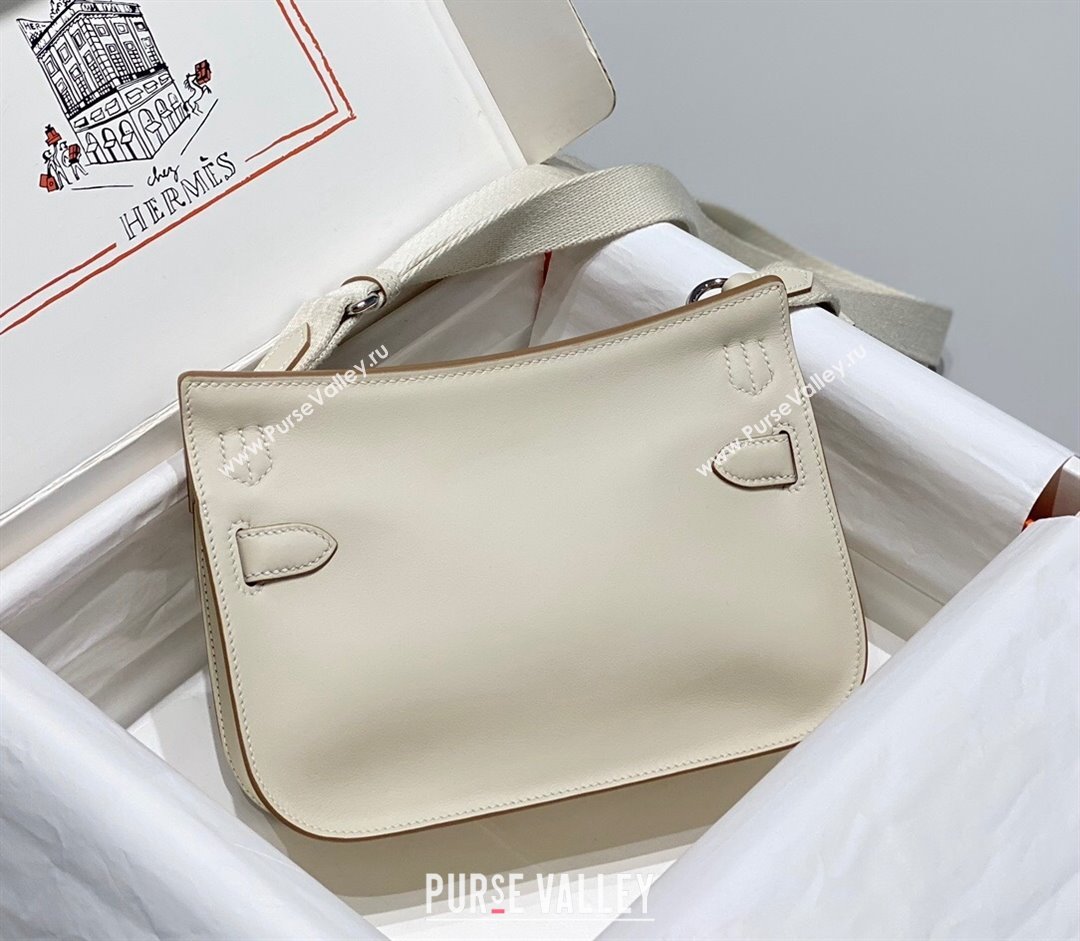 Hermes Jyspiere Mini bag in Swift Leather with Canvas Strap Cream White/Silver 2023 0908 (FL-230908008)