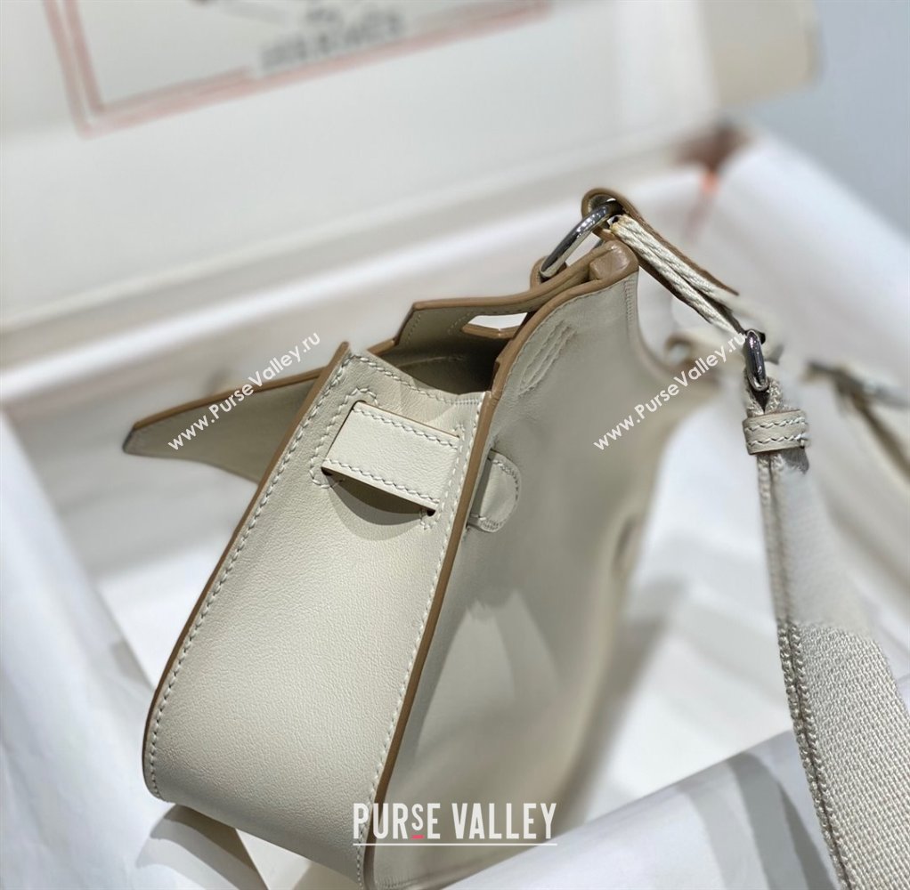 Hermes Jyspiere Mini bag in Swift Leather with Canvas Strap Cream White/Silver 2023 0908 (FL-230908008)