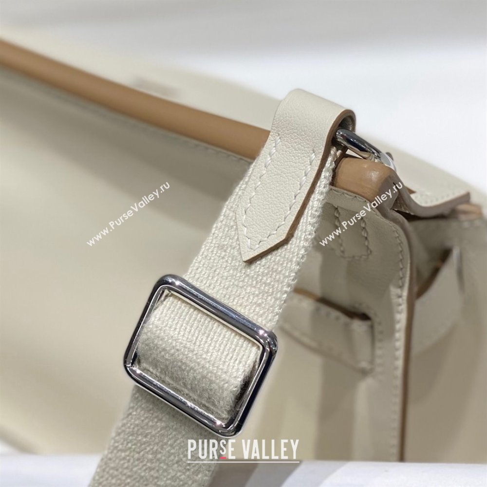 Hermes Jyspiere Mini bag in Swift Leather with Canvas Strap Cream White/Silver 2023 0908 (FL-230908008)