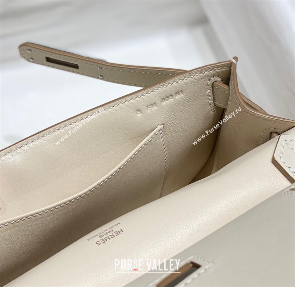 Hermes Jyspiere Mini bag in Swift Leather with Canvas Strap Cream White/Silver 2023 0908 (FL-230908008)