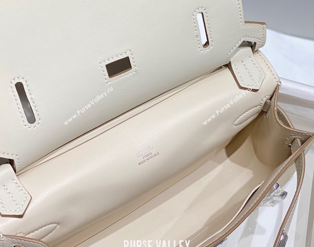 Hermes Jyspiere Mini bag in Swift Leather with Canvas Strap Cream White/Silver 2023 0908 (FL-230908008)