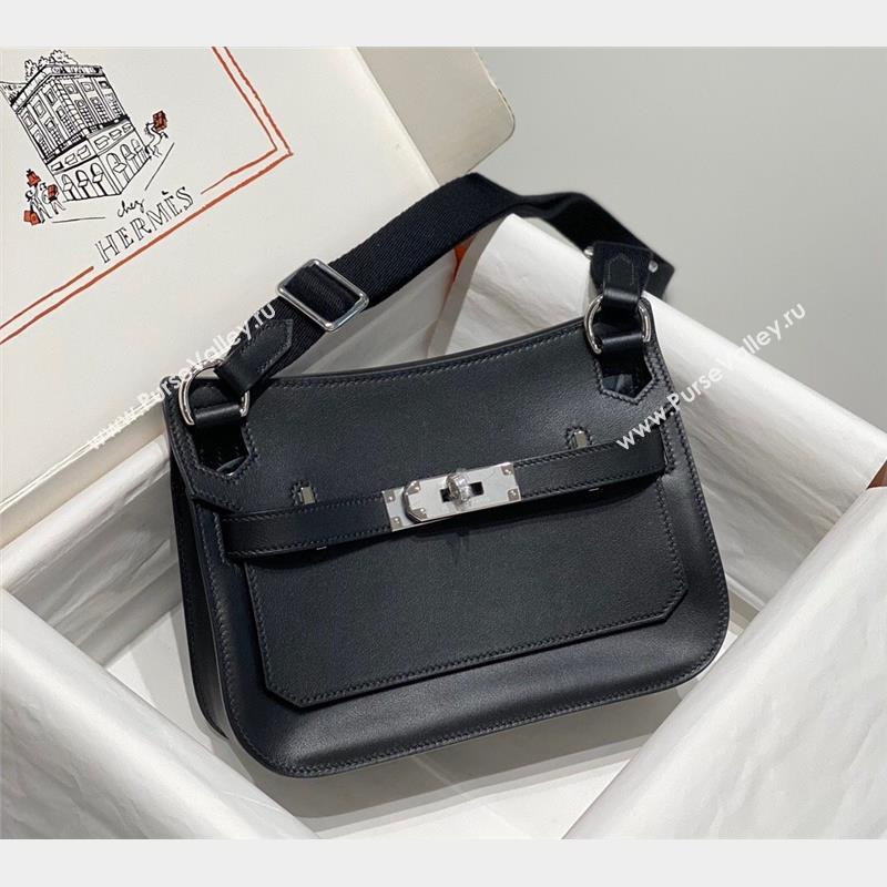 Hermes Jyspiere Mini bag in Swift Leather with Canvas Strap Black/Silver 2023 0908 (FL-230908009)