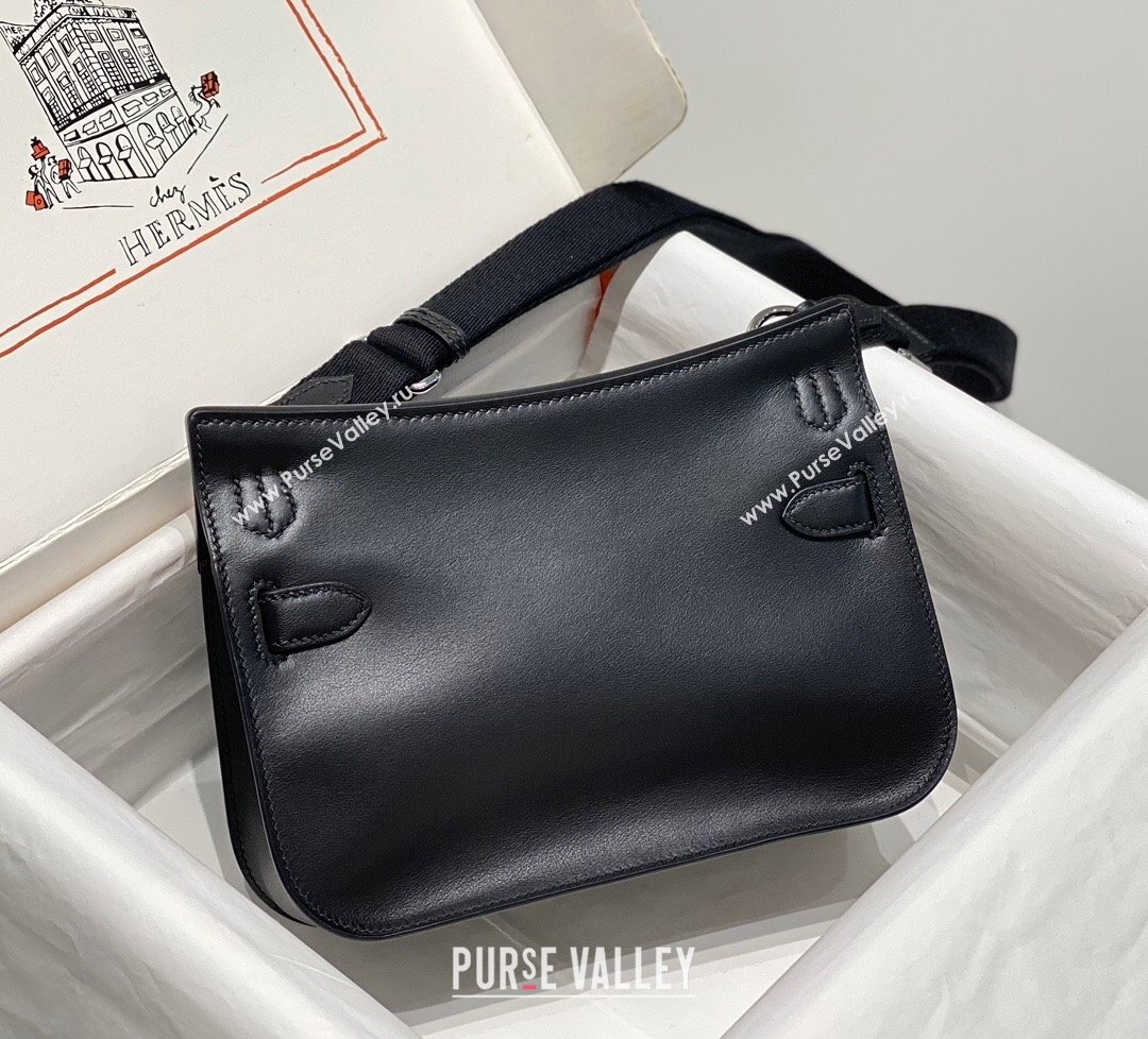 Hermes Jyspiere Mini bag in Swift Leather with Canvas Strap Black/Silver 2023 0908 (FL-230908009)