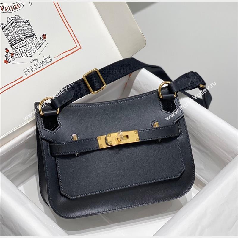 Hermes Jyspiere Mini bag in Swift Leather with Canvas Strap Black/Gold 2023 0908 (FL-230908010)