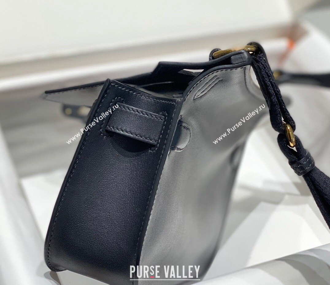 Hermes Jyspiere Mini bag in Swift Leather with Canvas Strap Black/Gold 2023 0908 (FL-230908010)