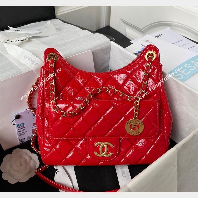 Chanel Shiny Crumpled Calfskin Hobo Bag AS4322 Red 2023 (yezi-230907012)