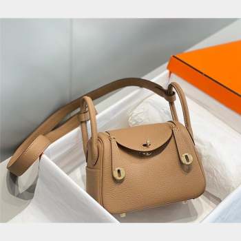 Hermes Lindy Mini Bag 19cm in Grainy Calfskin Milky Tea Brown 2023 (FL-230908013)