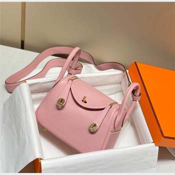 Hermes Lindy Mini Bag 19cm in Grainy Calfskin Milk Shake Pink 2023 (FL-230908014)