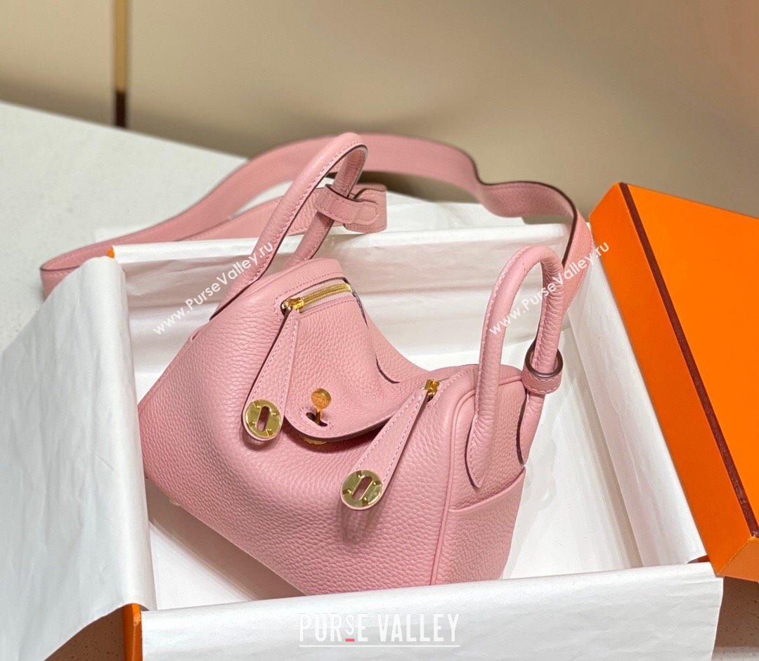 Hermes Lindy Mini Bag 19cm in Grainy Calfskin Milk Shake Pink 2023 (FL-230908014)