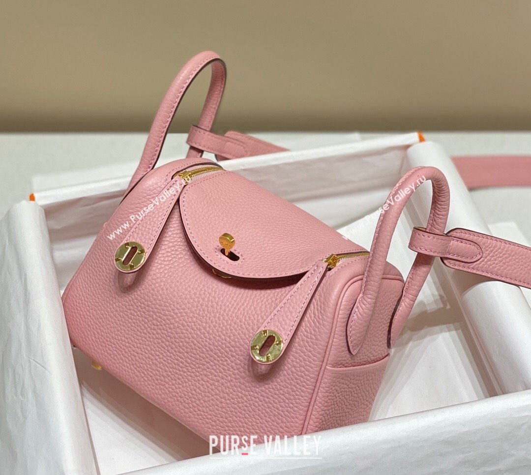 Hermes Lindy Mini Bag 19cm in Grainy Calfskin Milk Shake Pink 2023 (FL-230908014)