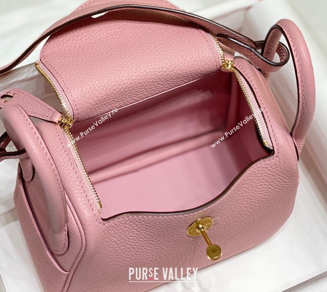 Hermes Lindy Mini Bag 19cm in Grainy Calfskin Milk Shake Pink 2023 (FL-230908014)