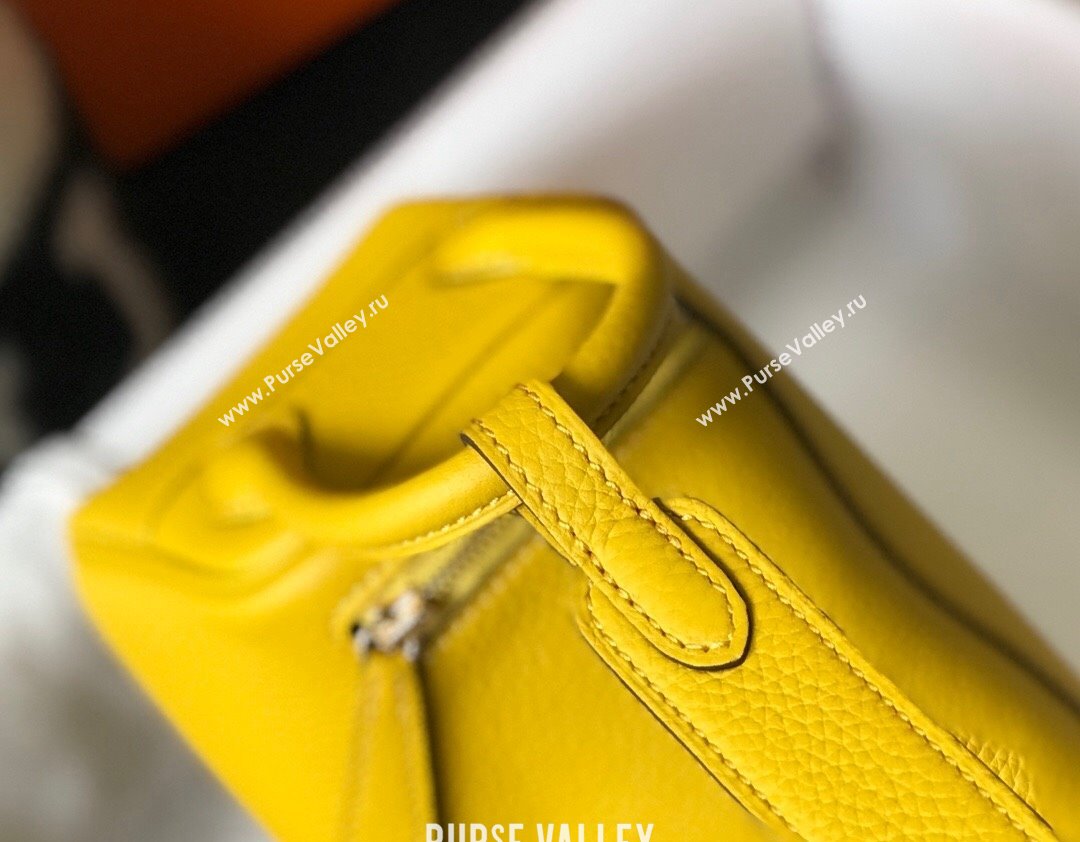 Hermes Lindy Mini Bag 19cm in Grainy Calfskin Amber Yellow 2023 (FL-230908015)