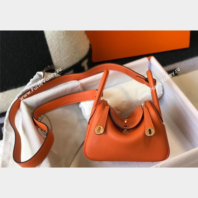 Hermes Lindy Mini Bag 19cm in Grainy Calfskin Fire Orange 2023 (FL-230908018)