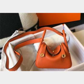 Hermes Lindy Mini Bag 19cm in Grainy Calfskin Fire Orange 2023 (FL-230908018)