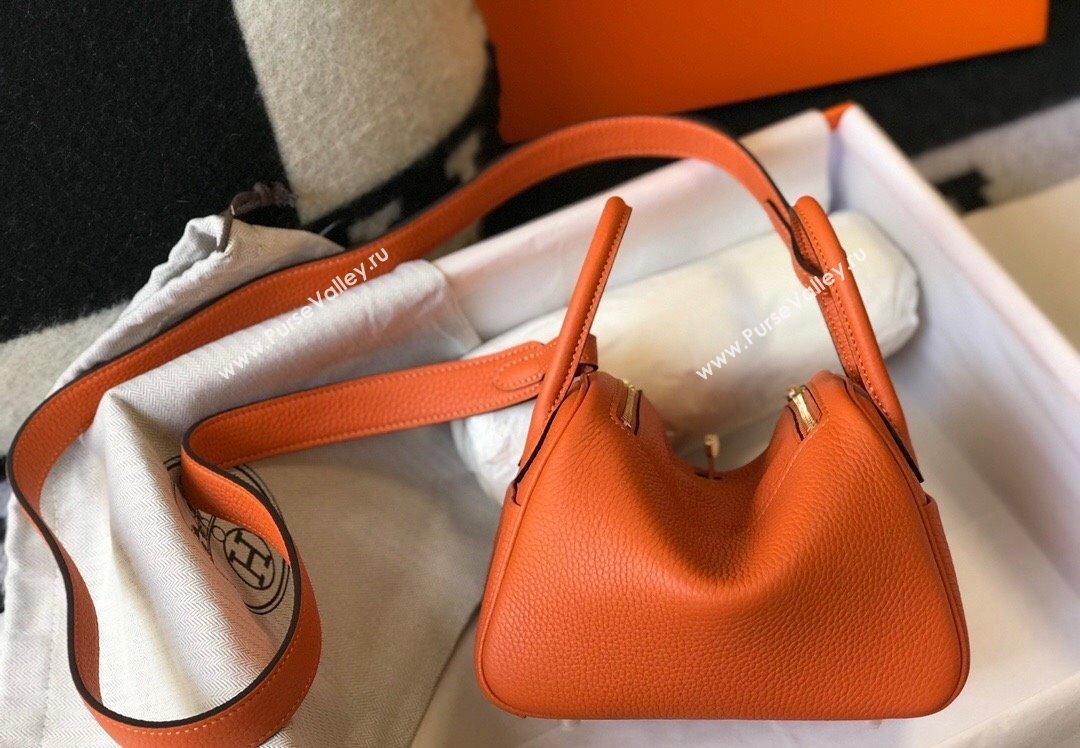 Hermes Lindy Mini Bag 19cm in Grainy Calfskin Fire Orange 2023 (FL-230908018)