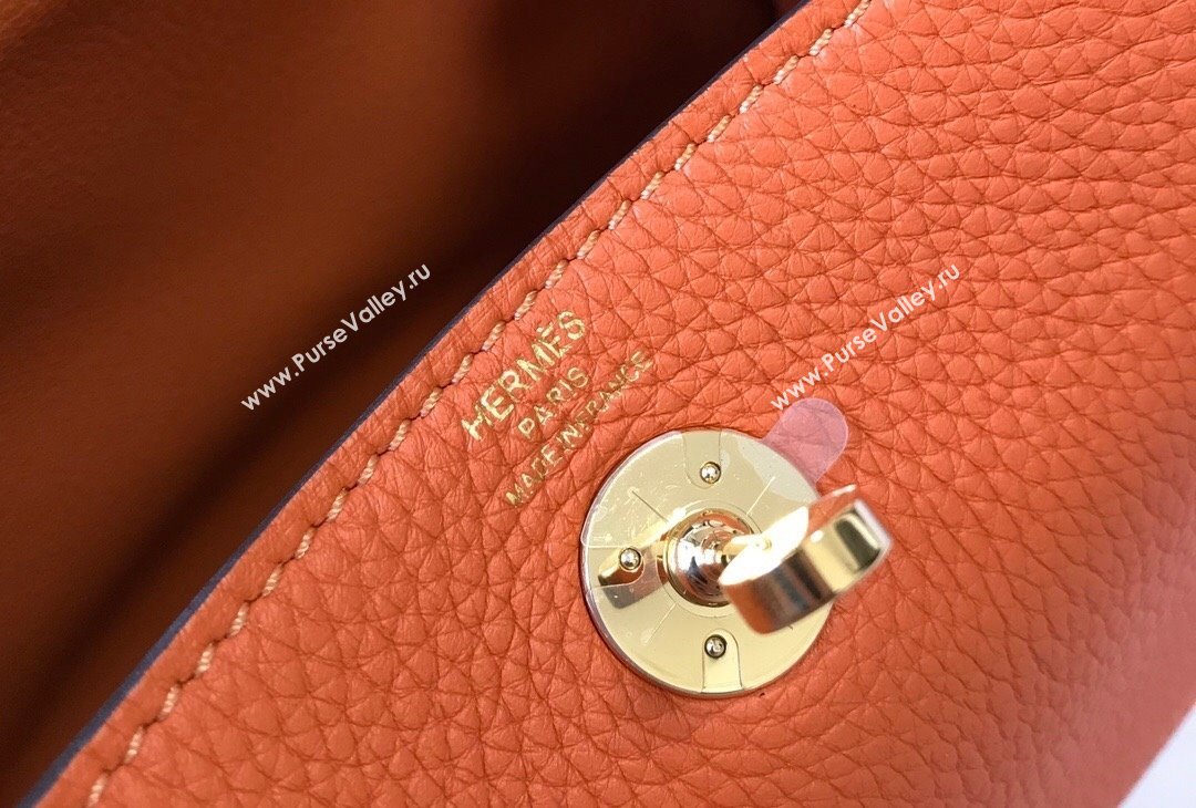 Hermes Lindy Mini Bag 19cm in Grainy Calfskin Fire Orange 2023 (FL-230908018)