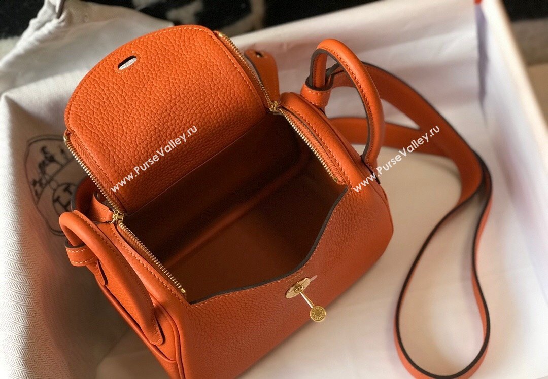 Hermes Lindy Mini Bag 19cm in Grainy Calfskin Fire Orange 2023 (FL-230908018)