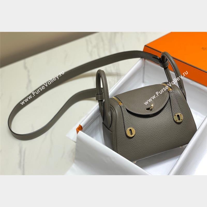 Hermes Lindy Mini Bag 19cm in Grainy Calfskin Tin Grey 2023 (FL-230908019)