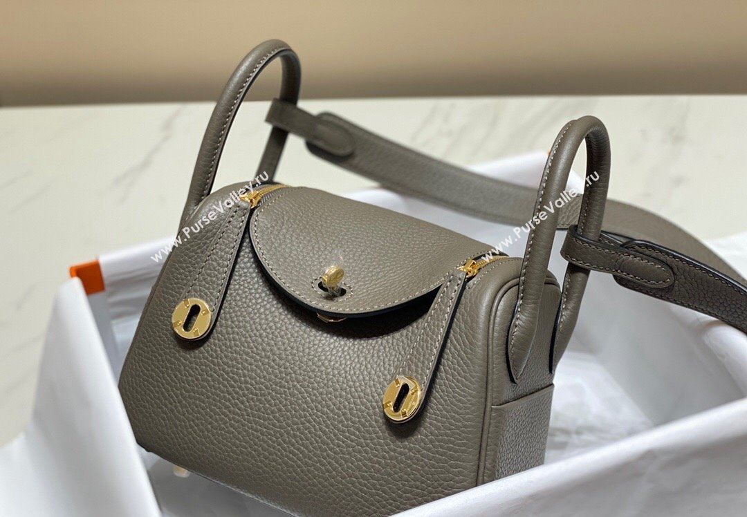 Hermes Lindy Mini Bag 19cm in Grainy Calfskin Tin Grey 2023 (FL-230908019)