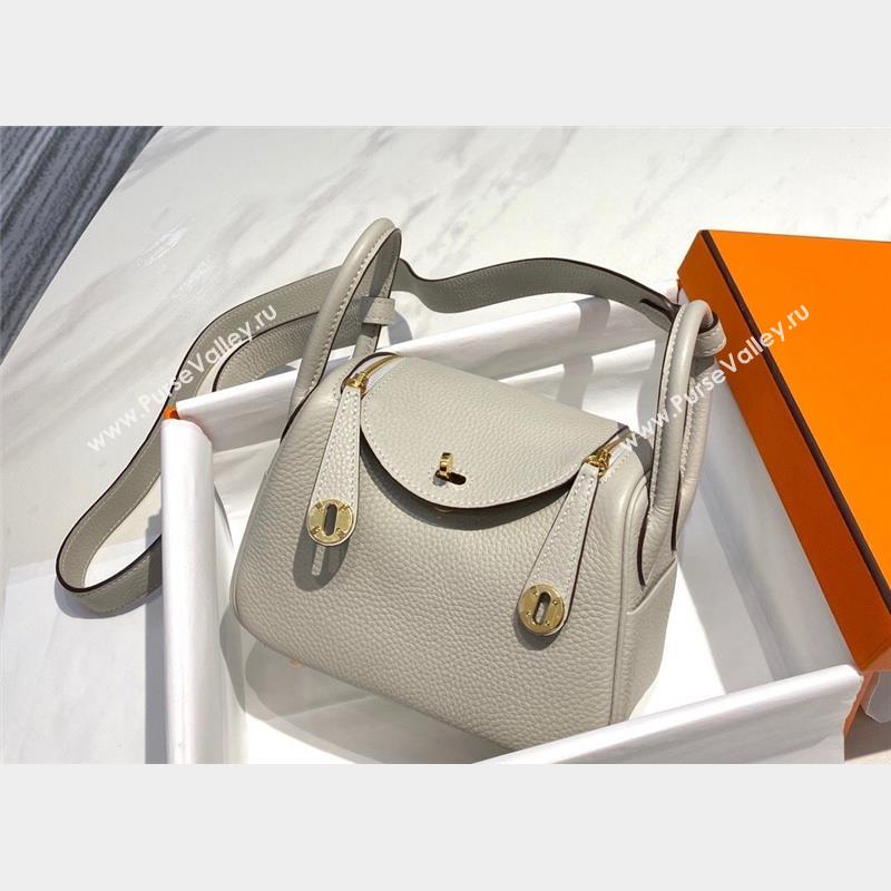 Hermes Lindy Mini Bag 19cm in Grainy Calfskin Pearly Grey 2023 (FL-230908020)