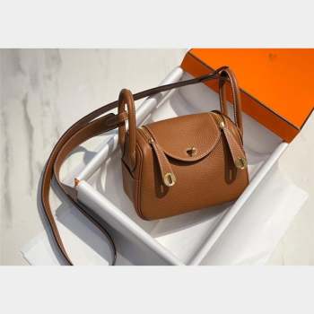 Hermes Lindy Mini Bag 19cm in Grainy Calfskin Golden Brown 2023 (FL-230908021)