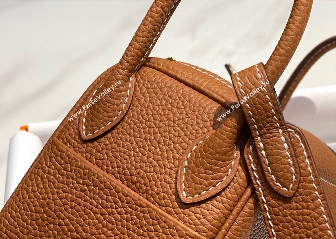 Hermes Lindy Mini Bag 19cm in Grainy Calfskin Golden Brown 2023 (FL-230908021)