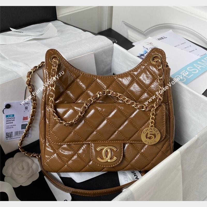 Chanel Shiny Crumpled Calfskin Hobo Bag AS4322 Khaki 2023 (yezi-230907013)