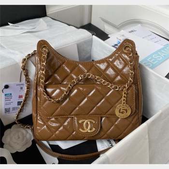 Chanel Shiny Crumpled Calfskin Hobo Bag AS4322 Khaki 2023 (yezi-230907013)