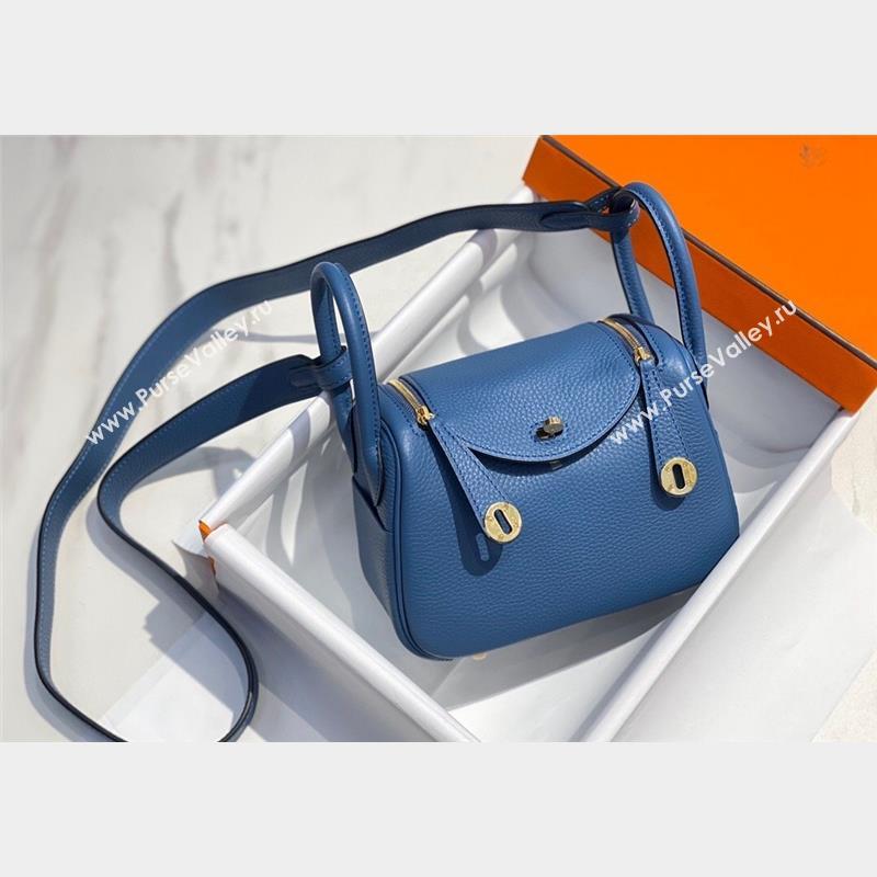 Hermes Lindy Mini Bag 19cm in Grainy Calfskin Agate Blue 2023 (FL-230908022)