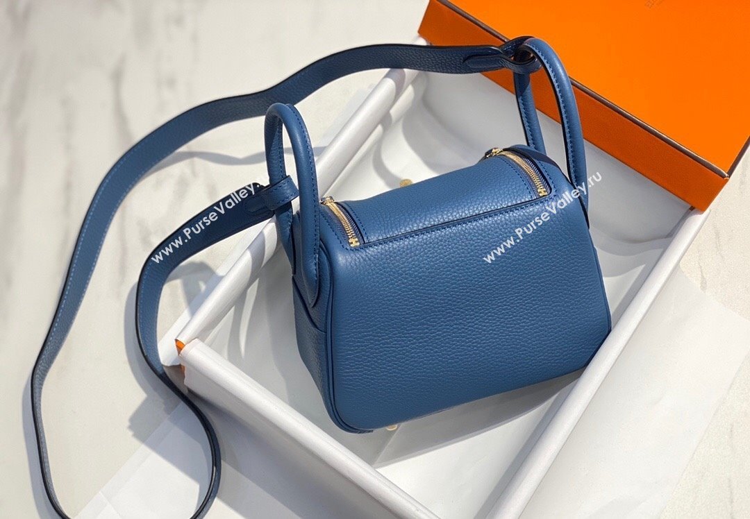 Hermes Lindy Mini Bag 19cm in Grainy Calfskin Agate Blue 2023 (FL-230908022)