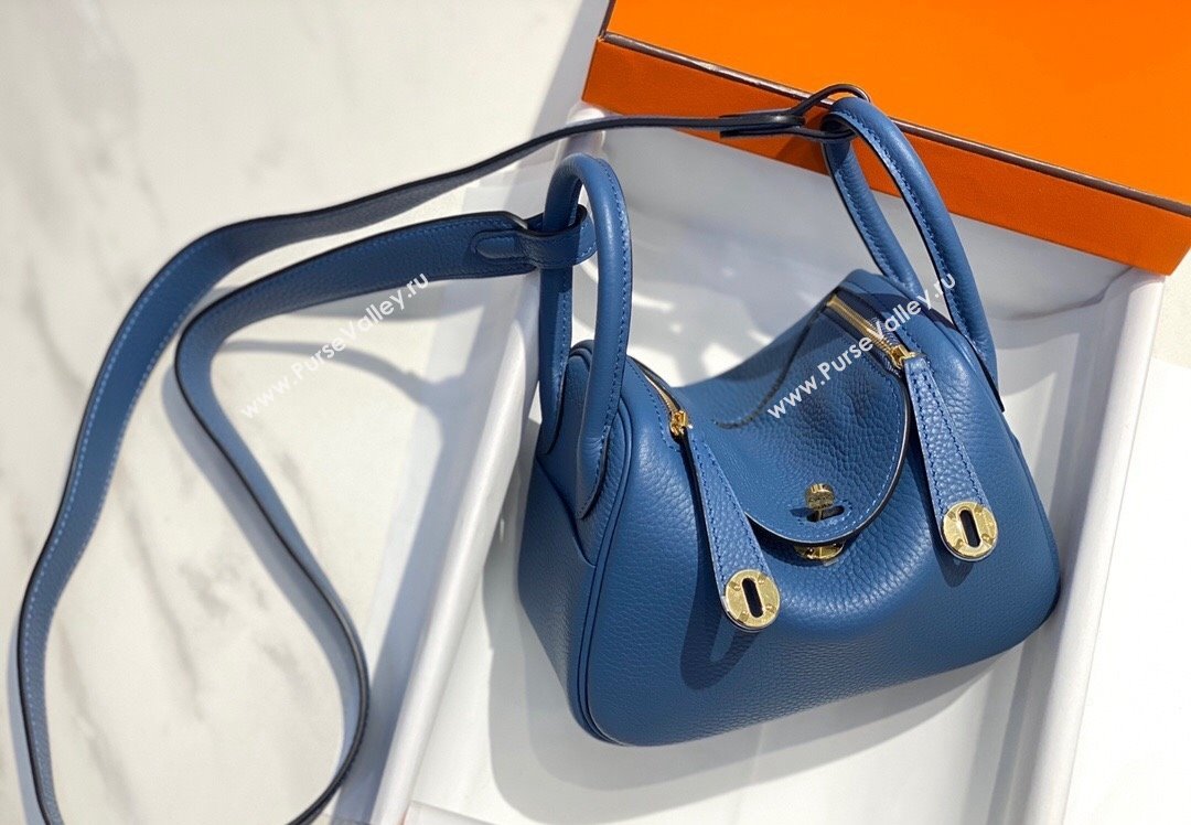 Hermes Lindy Mini Bag 19cm in Grainy Calfskin Agate Blue 2023 (FL-230908022)