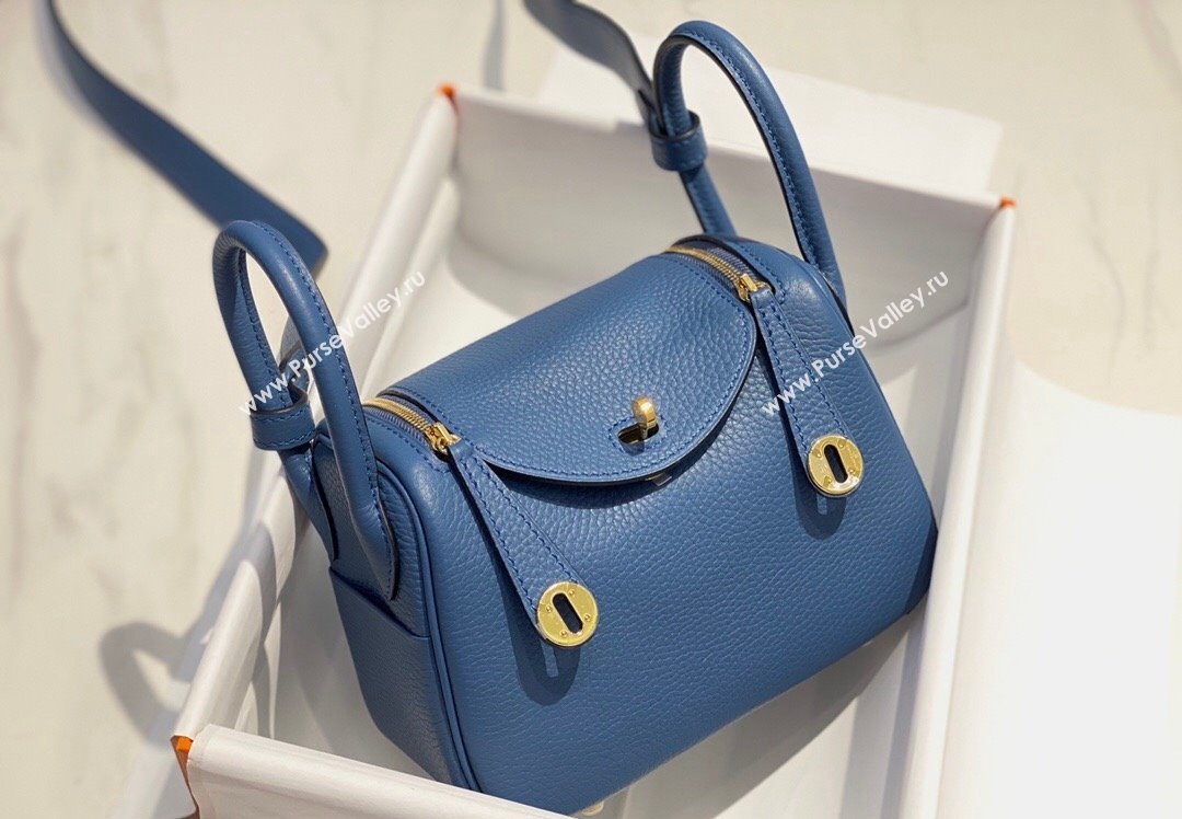 Hermes Lindy Mini Bag 19cm in Grainy Calfskin Agate Blue 2023 (FL-230908022)