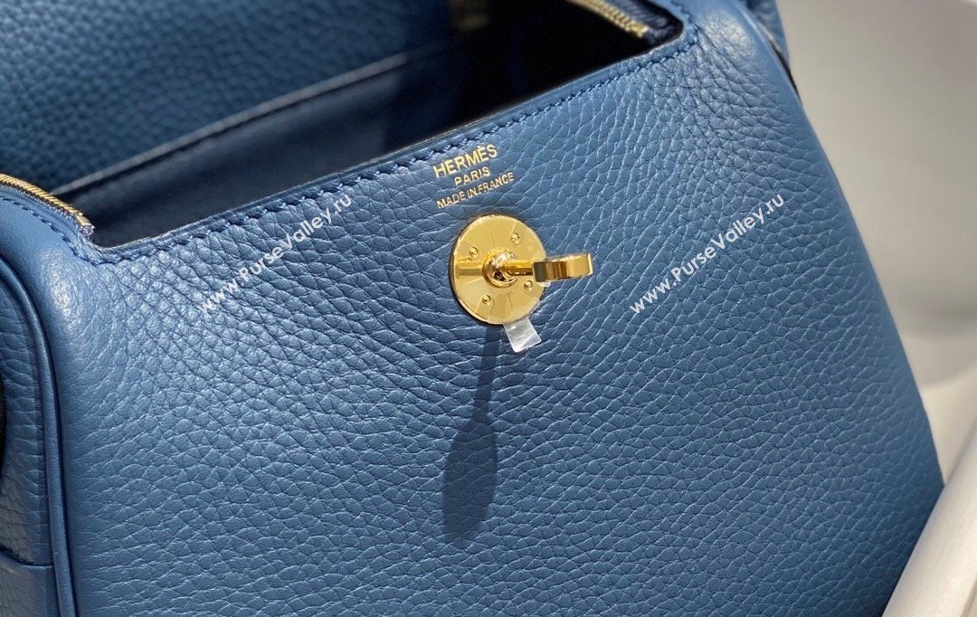 Hermes Lindy Mini Bag 19cm in Grainy Calfskin Agate Blue 2023 (FL-230908022)