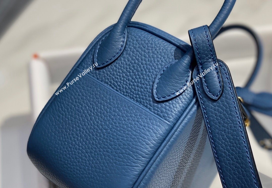 Hermes Lindy Mini Bag 19cm in Grainy Calfskin Agate Blue 2023 (FL-230908022)