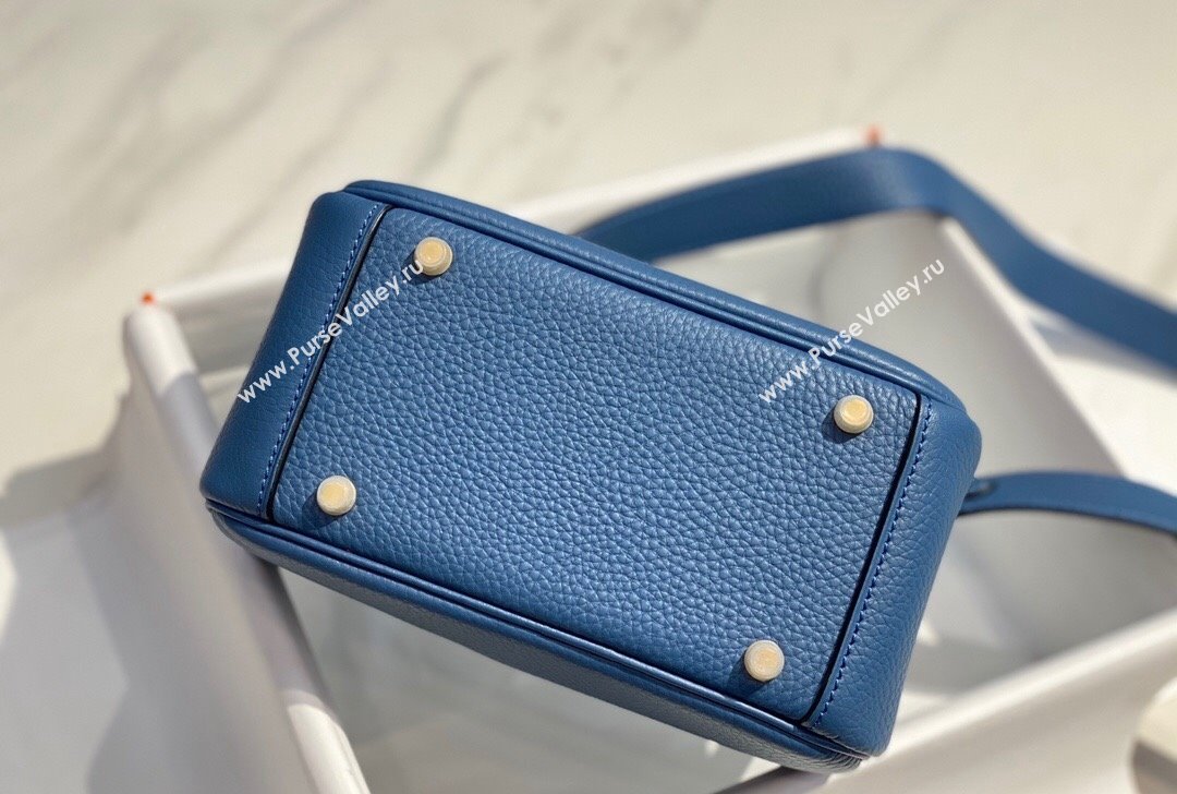 Hermes Lindy Mini Bag 19cm in Grainy Calfskin Agate Blue 2023 (FL-230908022)