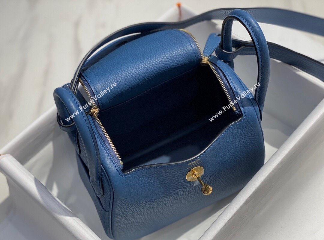 Hermes Lindy Mini Bag 19cm in Grainy Calfskin Agate Blue 2023 (FL-230908022)