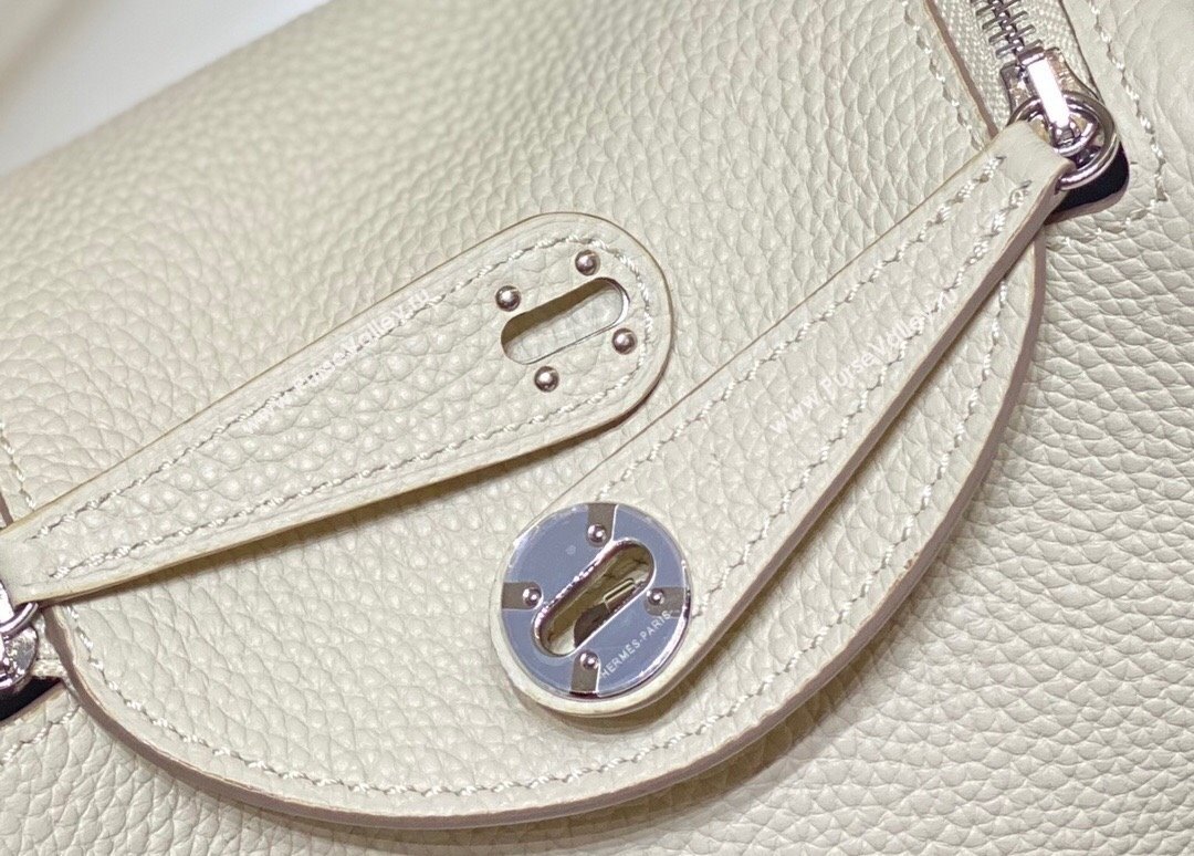 Hermes Lindy Mini Bag 19cm in Grainy Calfskin Milk Shake White/Silver 2023 (FL-230908023)