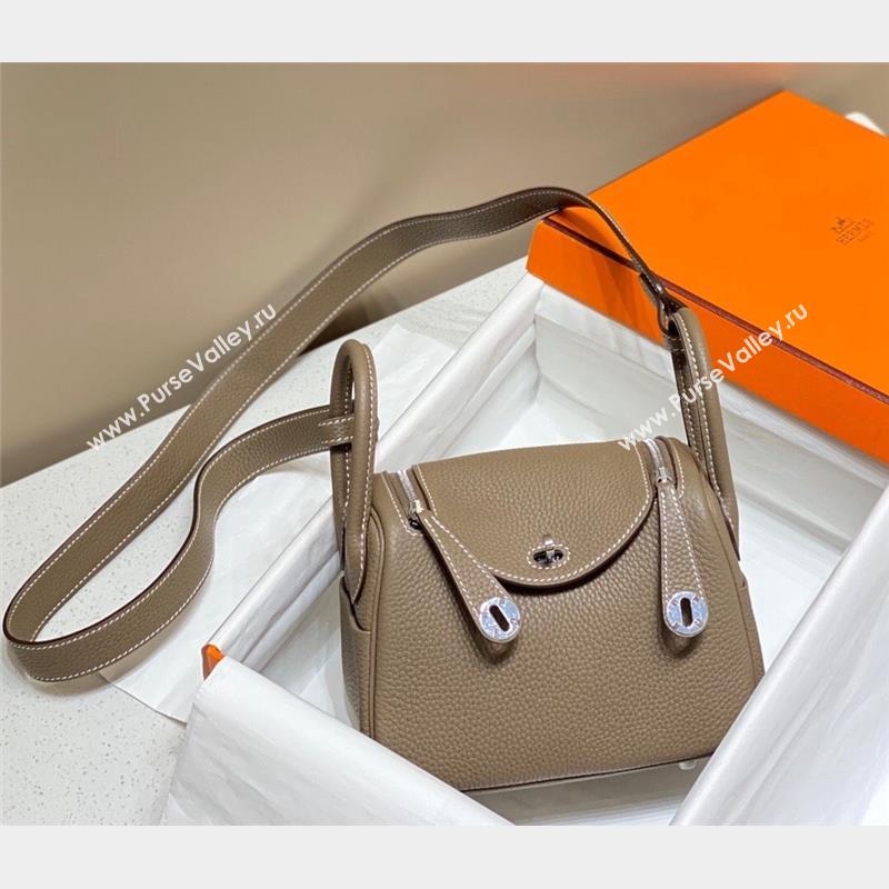 Hermes Lindy Mini Bag 19cm in Grainy Calfskin Elephant Grey/Silver 2023 (FL-230908024)