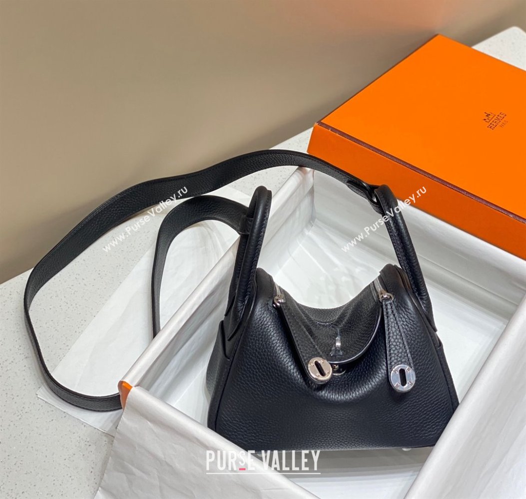 Hermes Lindy Mini Bag 19cm in Grainy Calfskin Black/Silver 2023 (FL-230908025)