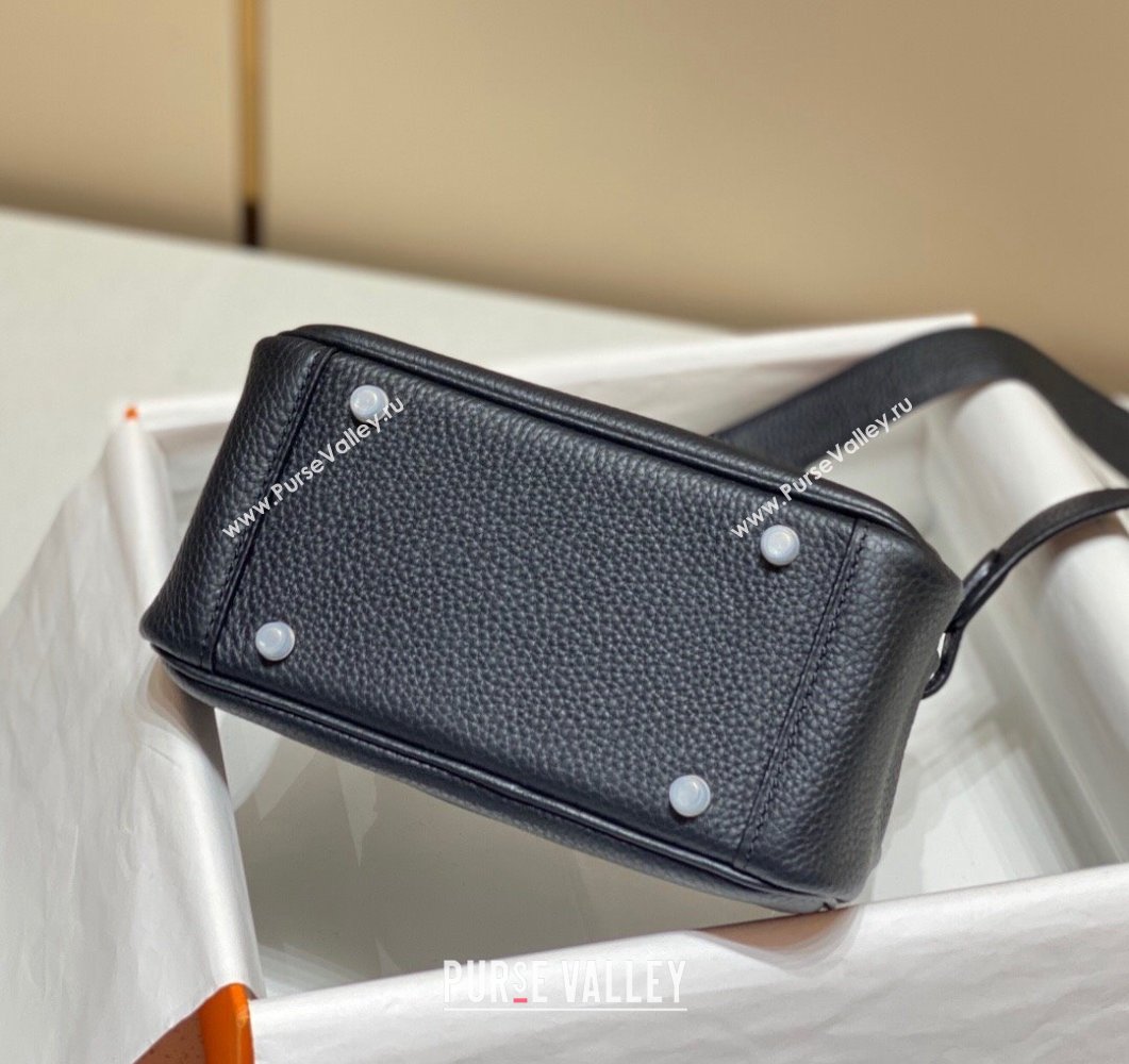 Hermes Lindy Mini Bag 19cm in Grainy Calfskin Black/Silver 2023 (FL-230908025)